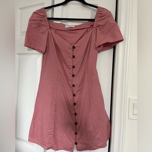 Pink Linen Off the shoulder midi dress